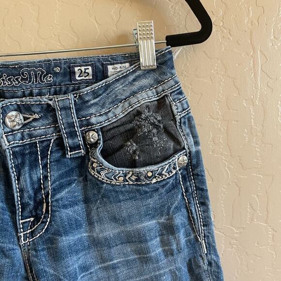 Miss Me Distressed Embroidered Low Rise Straight Leg Jeans - Picture 6 of 9